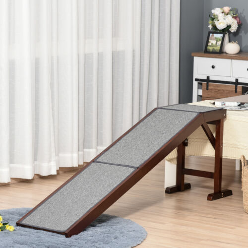 Pet Bed Ramp w/ Non-Slip Carpet &amp; Top Platform Older Dogs, 77lb. Weight Limit 842525175449