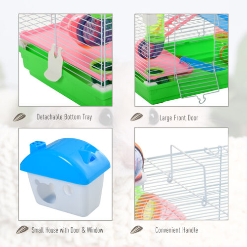 5 Tiers Hamster Cage Portable Animal Travel Carrier w/ Exercise Wheels Tube