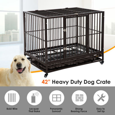 42&quot; Heavy Duty Steel Dog Crate Kennel Pet Cage w/ Wheels 842525120388