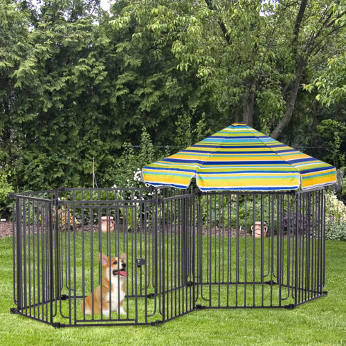 Metal Dog Kennel with Door &amp; Removable Cover 10 Panels for Indoor &amp; Outdoor Use 842525181518