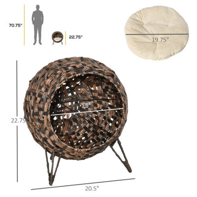 Rattan Basket Pet Dome and Animal Bed, with Metal Tripod for Stability, Brown