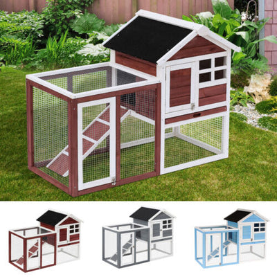 48&quot; Rabbit Hutch Cage Bunny House Wooden Habitat Pet Small Animal w/ Tray &amp; Ramp