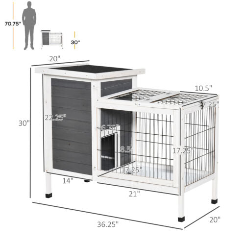 Pawhut 36&quot; Wooden Outdoor Rabbit Hutch Elevated Bunny Cage Pet House with Run 842525115827