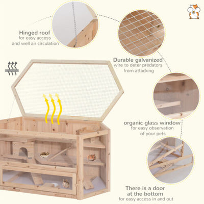 Multilevel Wood Small Aminal Hideout and Activity Center with Glass Viewing 842525185455