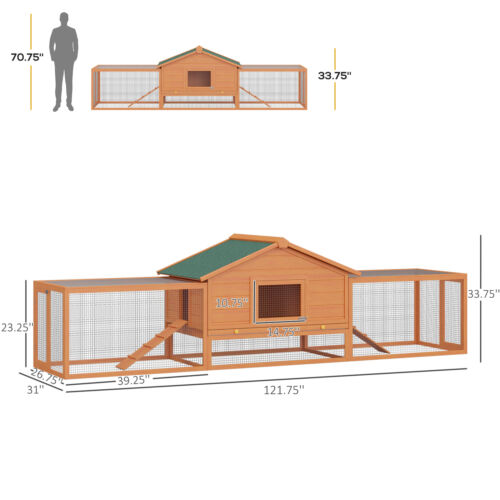 Double Level Rabbit Cage Exclosure w/ Ramp Run, Asphalt Roof for Outdoor Use 700729269978