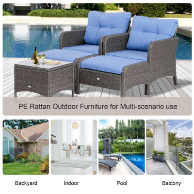 5pcs Outdoor Patio Furniture Set Wicker Conversation Set Footrest Coffee Table