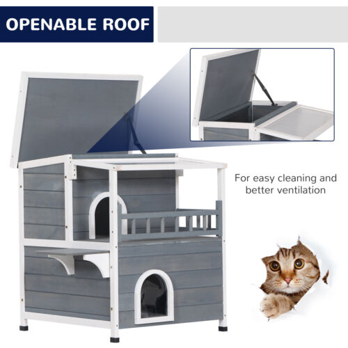 2-Story Cat House, Balcony, Large Ventilated Living Pet Hutch for Rabbits, Dogs 842525149563