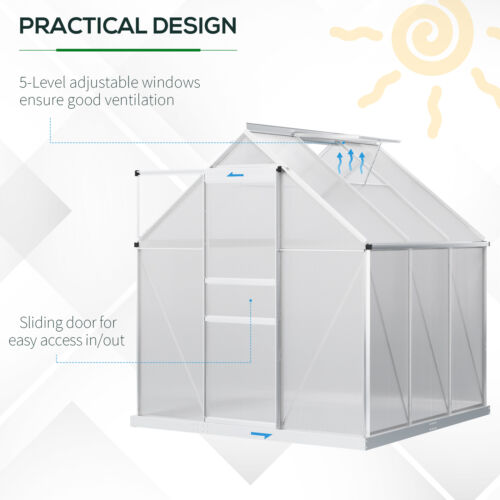 6&apos; x 6&apos; Polycarbonate Walk-in Garden Greenhouse Kit w/ Sliding Door, Clear