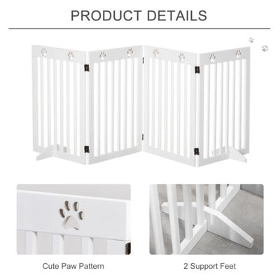 24&quot; Wooden 4 Panel Pet Gate, Folding Dog Safety Fence for Smaller Dogs, White 196393070871