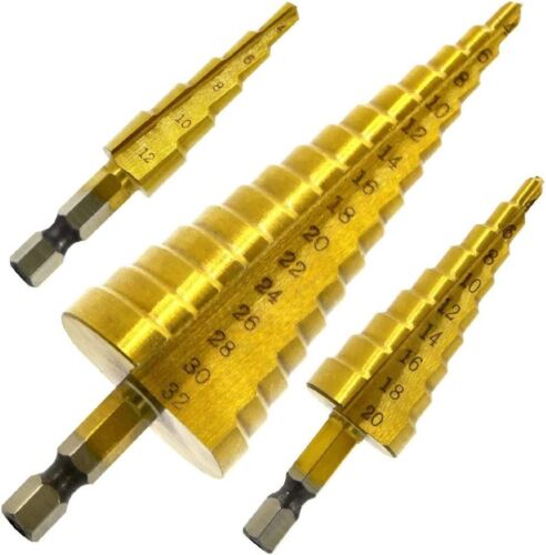 3 Pcs Titanium Nitride Coated Drill Set Steel for iron, aluminum plate NEW K