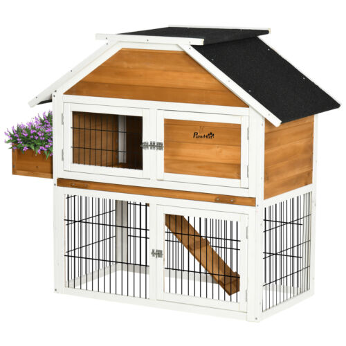 Outdoor Rabbit Hutch with Flower Bed, Shady Waterproof Wooden Rabbit Cage 196393256572