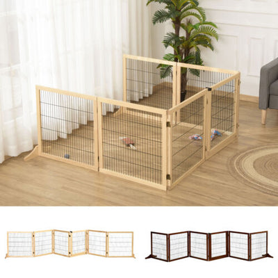 Wooden Pet Gate Freestanding Dog Safety Barrier, for House Doorway