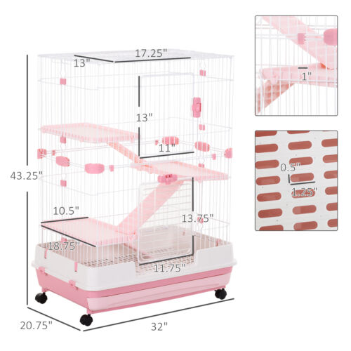 4-Level Hamster or Small Animal Hutch/Cage, Pink, 43.25&quot; H 842525145275