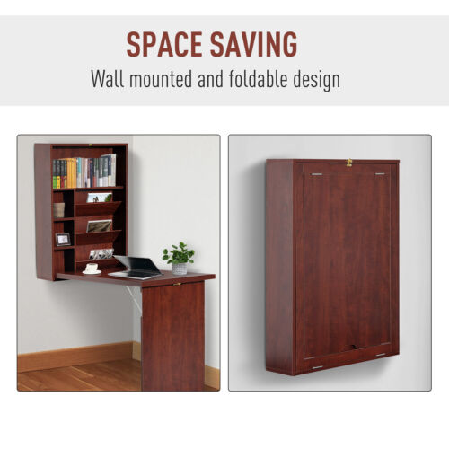 Fold-Out Convertible Desk Wall Mounted Table Cabinet Workstation Walnut