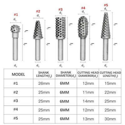 5Pcs Wood Working Cutter Drill Bits Rotary Bits Rasp For Wood Grinding Carving