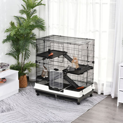 Small Animal Cage Rolling Rabbit Pet Play House w/ Platform Ramp Removable Tray 842525115650