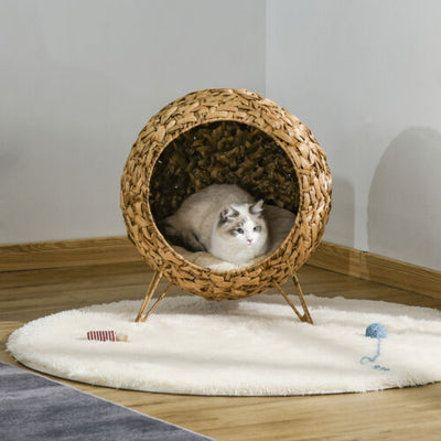 Rattan Basket Pet Dome and Animal Bed, with Metal Tripod for Stability, Natural