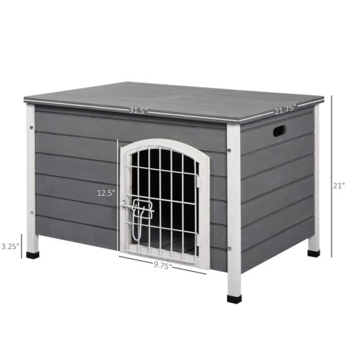 Wooden Dog Cage Kennel Lockable Door Small Animal House w/ Openable Top Gray 842525114547