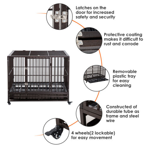 42&quot; Heavy Duty Steel Dog Crate Kennel Pet Cage w/ Wheels 842525120388