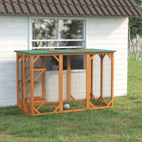 Cat Cage Wooden Pet Enclosure with Waterproof Roof, Platforms, Lock, Orange 196393161371