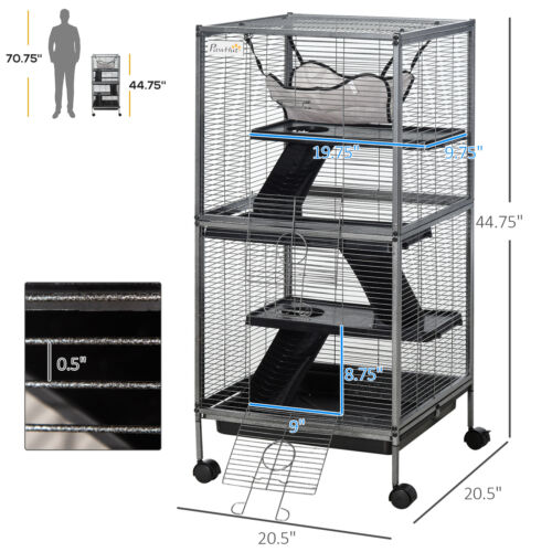 Large Rolling Metal Small Animal Cage with Hammock &amp; 4 Doors, Removable Tray 842525195133