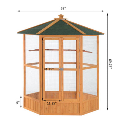 Large Wooden Aviary Flight Bird Cage With Covered Roof Outdoor Wood Aviary