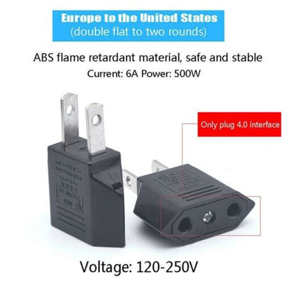 2PACK Eu Euro Europe To Us Usa Power Jack Wall Plug Converter Travel Adapter