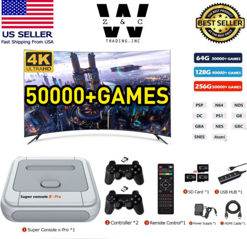 Super Game Console X Pro Retro Video Games 50000+ WiFi 4k HDMI TV 2 Controllers