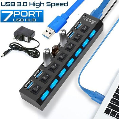 USB 3.0 Hub 7 Port Distributor with Independent Led on/Off Switch For Computer