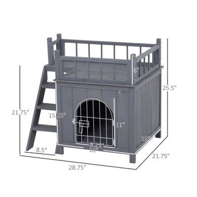 PawHut 2-Story Indoor/Outdoor Wood Cat Dog House Shelter 842525146685