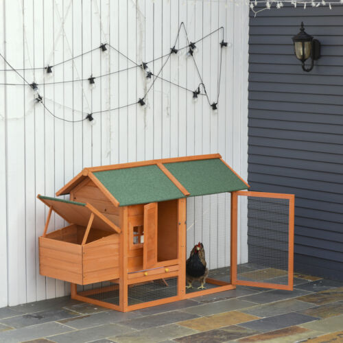 Wooden Chicken Enclosure Small Animal Habitat with Asphalt Roof Removable Tray 842525180214