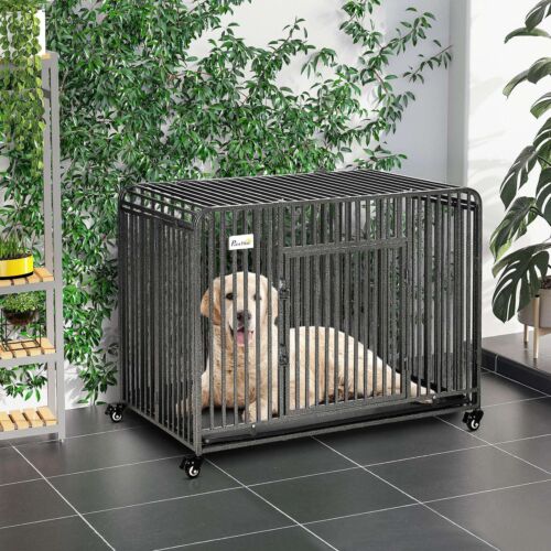 Foldable Heavy Duty Dog Crate on Wheels, w/ Tray, Large and Medium Pups, 43&quot; 196393165485