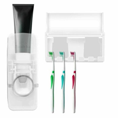 Automatic Toothpaste Dispenser + 5 Toothbrush Holder Stand Wall Mounted Bathroom