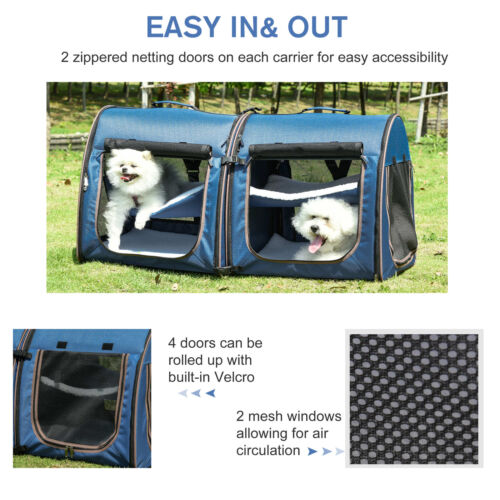 Large Portable Double Cat Pet Carrier Kennel Bag Oxford Travel Car Seat 842525114844