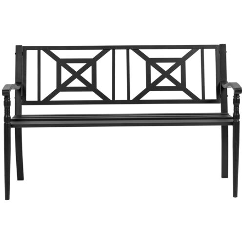 Steel Garden Bench Outdoor Patio Bench for Lawn Deck Yard Porch Entryway Black