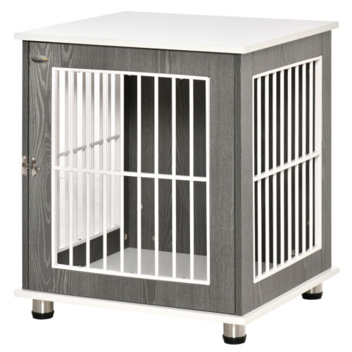 Wooden Dog Crate with Surface, Stylish Pet Kennel, Magnetic Doors, Grey 196393066553