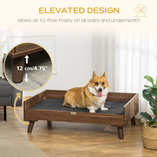 Elevated Dog Bed with Soft Sponge Cushion, Modern Wood Dog Bed /w Steel Legs 196393252734