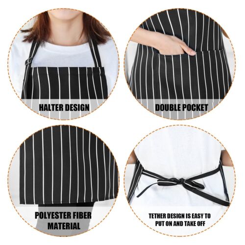 Men Women Bib Apron with Pocket Kitchen Cooking black &amp; white STRIPES Apron