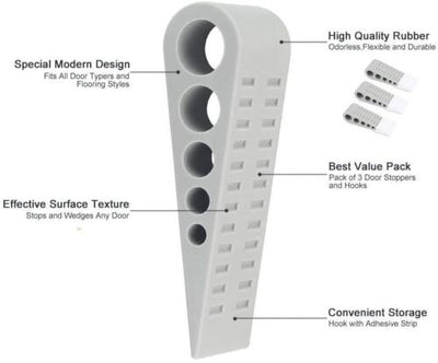 3pcs/set Door Stop Wedge with Wedge Holders Stopper Buffer For Small Large Gaps