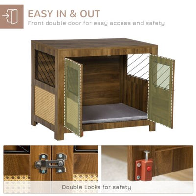 Small to Medium Sized Dog Kennel Furniture Indoors with Rattan and Double Doors