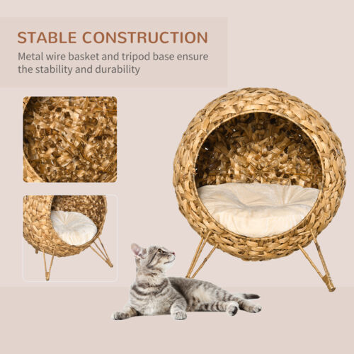 Rattan Basket Pet Dome and Animal Bed, with Metal Tripod for Stability, Natural