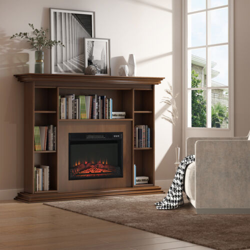 Electric Fireplace Insert, Recessed Fireplace Heater with Realistic Log Flames