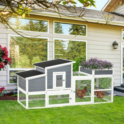 Large Chicken Coop with Extra Shade, Poultry Cage with Flower Bed, Outdoor 196393255827