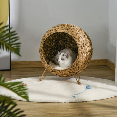 Rattan Basket Pet Dome and Animal Bed, with Metal Tripod for Stability, Natural