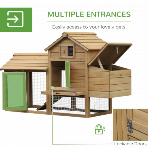 59&quot; Wooden Outdoor Hen House Small Animal Livestock Cage Enclosure with Run 842525157551