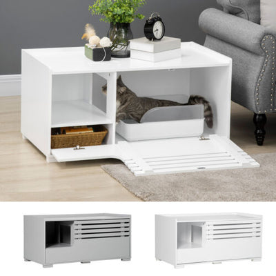 Cat Washroom Storage, Hidden Litter Box Enclosure End Table, W/ Door