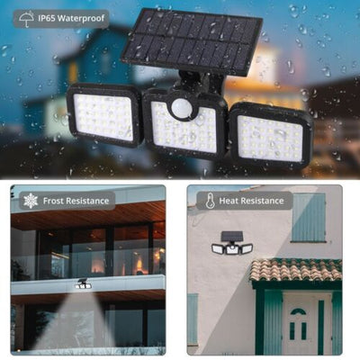 3 Heads Adjustable 108 LED Solar Wall Lights Outdoor 108 LED for Yard Garage CA