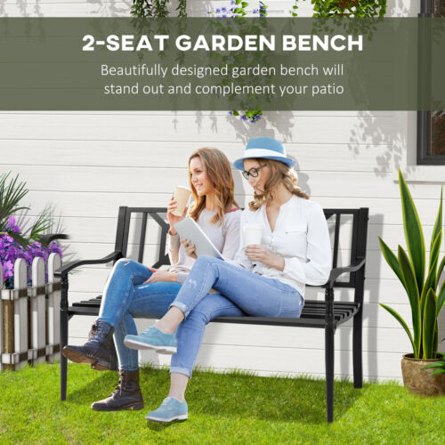 Steel Garden Bench Outdoor Patio Bench for Lawn Deck Yard Porch Entryway Black