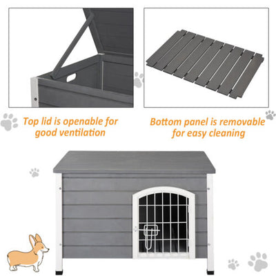 Wooden Dog Cage Kennel Lockable Door Small Animal House w/ Openable Top Gray 842525114547