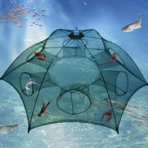 Foldable 6 holes Fishing Bait Trap Crab Net Shrimp Cast Cage Fish umbrella CA